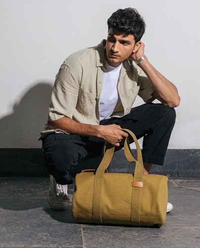 Image of DailyObjects Olive Green Swing Duffle Bag (25L) for Men and Women | Premium 100% Cotton Canvas | Handcrafted