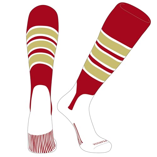 PEAR SOX OTC Baseball Softball Stirrup Socks (C, 5in) Red, White, Vegas Gold