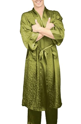 Nyteez Men's Silk Robe Kimono Long Bathrobe Lightweight Luxury