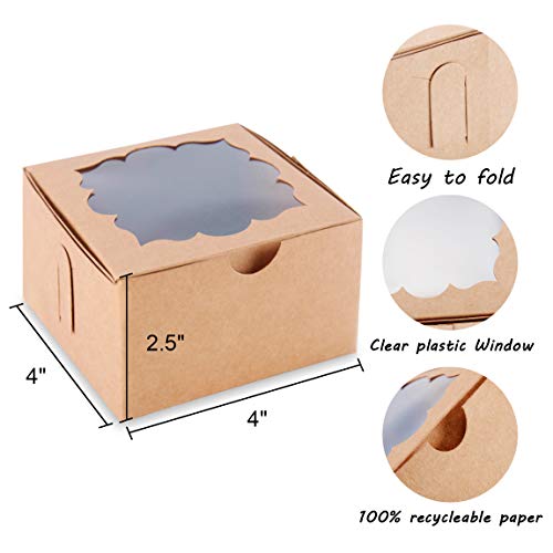 NPLUX 12 Pack Brown Bakery Boxes with Window 4x4x2.5 inches Cookie Boxes for Gift Giving - Thumbnail 3