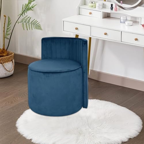 Image of Velvet OttomanPouffes for Sitting with Backrest | Puffy Stool for Living Room | Puffy Dressing Table Stool for Home Decor, Office (Blue)