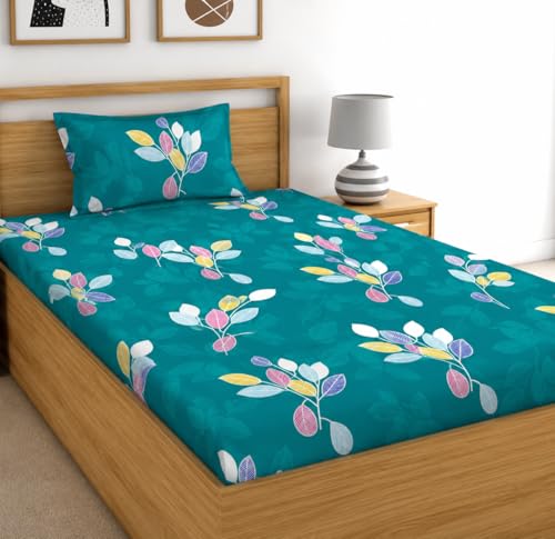 Image of DECORUM Glace Cotton Single Bedsheet with 1 Pillow Cover | Soft, Durable, Lightweight & Skin-Friendly Fabric| Suitable for Single /Diwan Bed Size