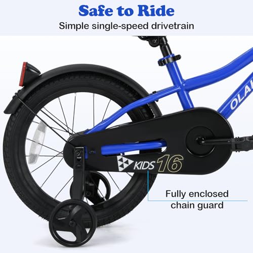 Image of Olakids Kids Bike, 12 14 16 18 Inch Toddlers Bike with Training Wheels Safety Bell Adjustable Seat and Handlebar, Handbrake and Coaster Brake, Children's Bicycle for Boys Girls