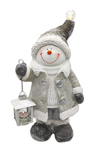 DARO DEKO Winterfigur Schneemann mit LED und Windlicht Laterne 28 x...