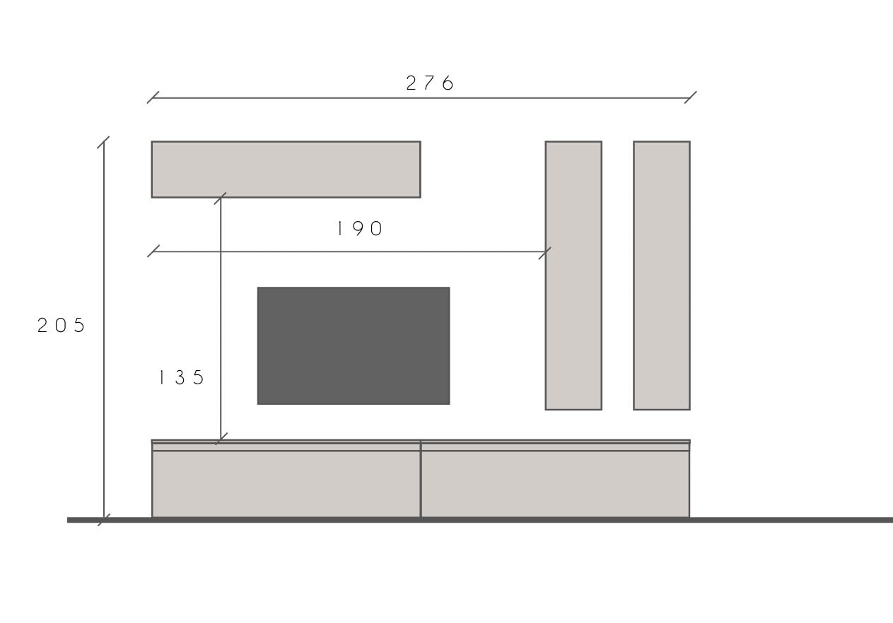 ARREDO DA CASA Parete Attrezzata Moderno per Soggiorno 276x205 cm con 2 Pensili Verticali e 1 Orizzontale Mobile Porta TV con Cassetti Beige e Noce PAL54