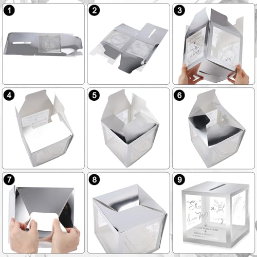 Image of Pajean 50 Pcs Greenery Share a Memory Card for Celebration of Life Cards Box with Clear Windows Memory Box for Funeral Wedding Birthday Graduation Bridal Shower Guest Card Ideas(Clear,Sliver)