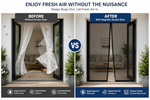 Image of Magnetic Door Net for Door Opening Up to 210 x 100 cm | Premium Fiberglass Auto Closing Mosquito Screen| Measure Door Before Purchase | Black