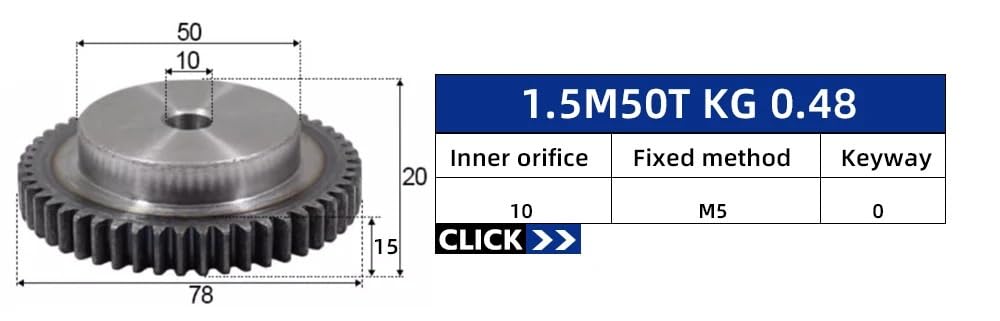 Engrenage droit, 1,5 M50T, Crémaillère Trempée, Pignon CNC En Acier 45#, Alésage De 10 Mm(3pcs 1.5M 50 Teeth)