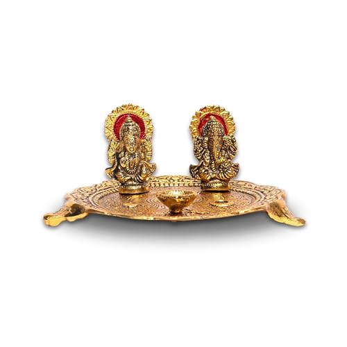 Wonder Care Aluminium Goldfarben plattiert Laxmi Ganesha Idol mit...