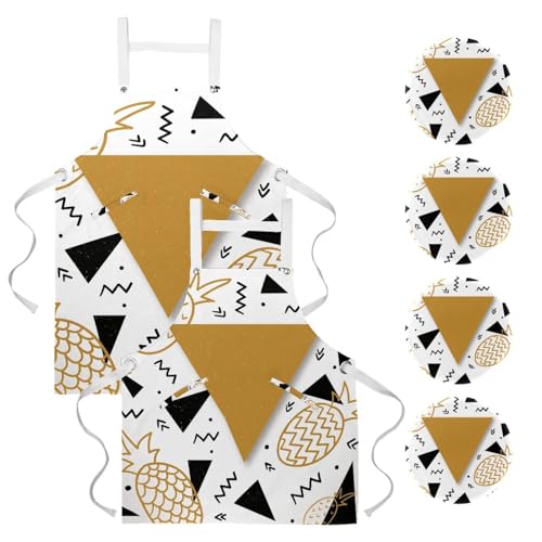 Lot de 2 tabliers de cuisine avec 4 broches à motif ananas d'été géométrique