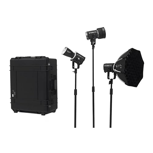 Aputure Storm 80c Portable 3-Light Kit with ProLock Hyper Reflector, Lantern Diffuser, and Mount Protection Cover