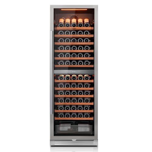 Image of Ca'Lefort Wine Fridge Dual Zone, 155 Bottle 24 Inch Wine Cooler Refrigerator, 40-65F Refrigerator with Glass Door, 3 LED Built-in /Freestanding Fridge for Bar /Kitchen /Resterant (Right-Hinged)