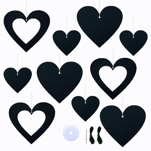 FAZHBARY 30 PCS Black Heart Ornaments Felt Heart Shaped Ornaments Bulk Hanging Black Heart Decorations for Gothic Bachelorette Decoration