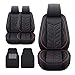 Vanku Autositzbezüge Universal Set mit Fußmatten, Autositzbezug aus Kunstleder für Vordersitze, Autoschonbzüge für Autos, SUVs & Trucks - Schwarz/Rot