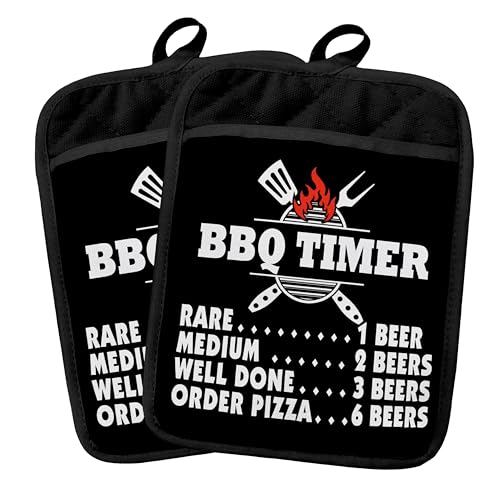 Fyecoluo Funny Barbecue Pot Holders 2 Pack Set, Gifts for BBQ Lovers, Barbecue Grill Gifts for Men Women, BBQ Timer Heat Resistant Oven Hot Pads for Kitchen Countertop Baking，055 Potholder