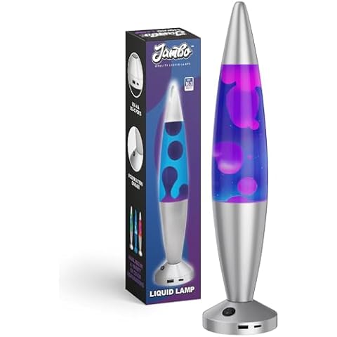 JAMBO Beautiful Liquid Lamp with USB Ports, 16" Motion Lamp with Blue Liquid Purple Wax, Relaxing Night Light Nightlight, Mood Lamp, Lamps for Bedroom Living Room Office, Lamp for Adults Teens Kids Cover