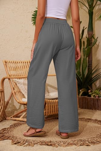 Image of KICZOY Women Flowy Pants Drawstring Waist Wide Leg Palazzo Beach Pants Loose Fit with Pockets