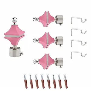 GLOXY Hexa Shape Stainless Steel & ABS Curtain Bracket Parda Holder with Support 1 Inch Rod Pocket Finials Designer Door and Window Rod Support Fittings, Curtain Rod Holder(Pink, Pair of 2)