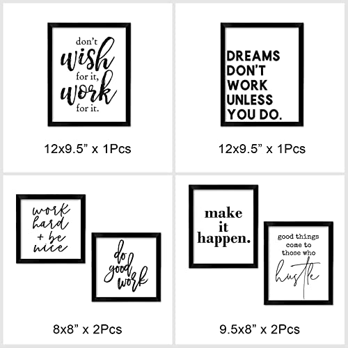 Artbyhannah 6 Pack Inspirational Office Wall Decor With Black And White Motivational Quote & Saying Decorative Art Prints For Living Room, Gym Or Home Decoration, Multi Size 9.5X12,8X9.5,8X8 Inch #TOP4
