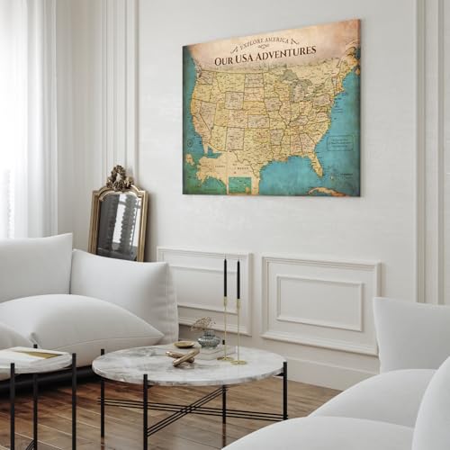 Image of DECORARTS - Oversized Push Pin Travel Map USA, Extra Large US Maps for Wall, Antique Old United States Pin Board Canvas, Giclee Print, Handcrafted in USA, 40x30''