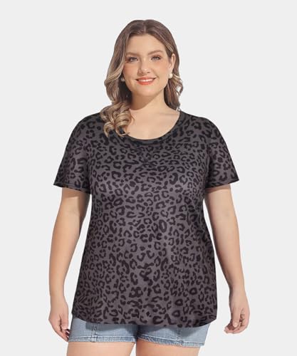 Image of CARCOS Plus Size Tops for Women Short Sleeve Shirt Summer Star /Leopard /Tie Dye /Flower Crewneck Pullover Tunic XL-5XL