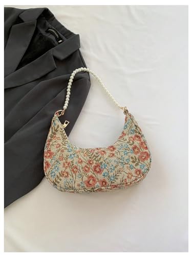 Image of Verdusa Women's Pearl Top Handle Shoulder Handbag Floral Hobo Bag