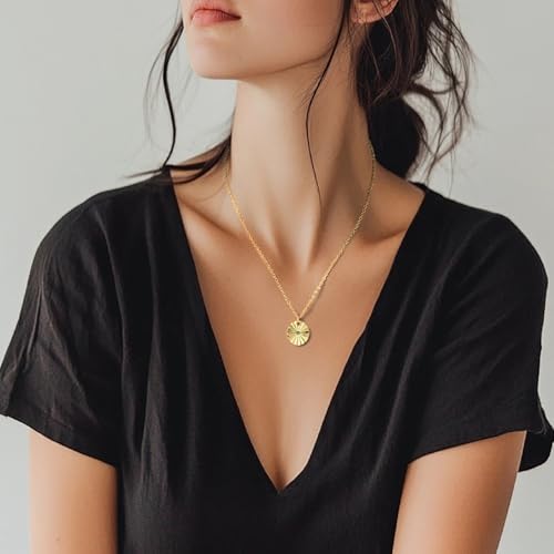 14K Gold Necklace for Women Gold Pendant Necklace for Women Trendy Medallion Radiant Graceful Charm Simple Coin Pendant Necklaces for Womens4