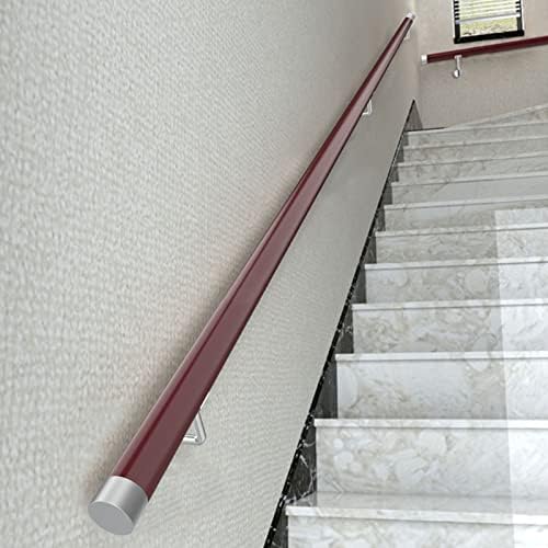 8FT Round Wooden Stair Banister with Stainless Steel Brackets & End Caps, Elderly Support Railing for Home, Loft, Corridor, Wall-Mounted Safety Rod - 240CM
