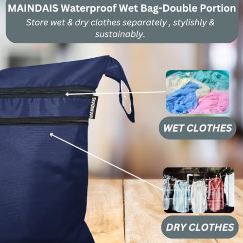 Image of Waterproof Wet Bag, Washable, Reusable for Travel, Beach, Pool, Stroller, Diapers, Dirty Gym Clothes, Wet Swimsuits,Toiletries with Extra Pocket Zipper(Pack of 2) (Pack of, Blue)
