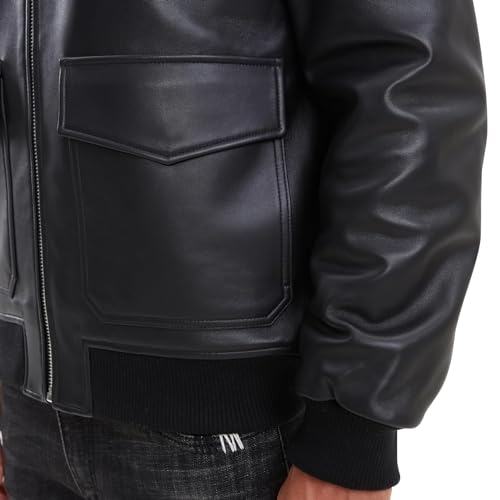 Leather Jacket Men,Lambskin Bomber Jacket with Removable Real Fur Collar,Front Zip Closure, Multiple Pockets4