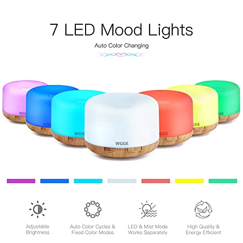 Wgge Essential Oil Diffuser, 500Ml Premium Ultrasonic Vaporizer Aromatherapy Diffuser With 7 Color Changing, Timer, And Waterless Auto-Off With Remote Control. #TOP1