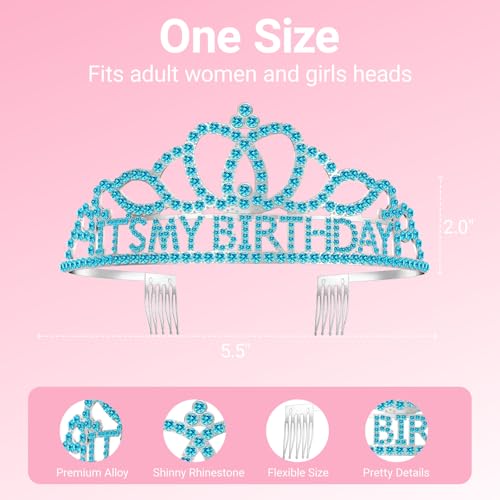 Birthday Tiara and Crown with Sash, Birthday Tiara for Women Party Blue