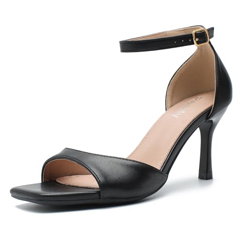 Sandales talon 7,6 cm avec bout ouvert carré moderne et sangle de cheville ajustable