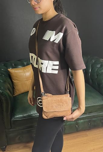 Image of RUSTIC TOWN Leather Sling Bag for Women - Washed Leather Crossbody Bag Wristlet Clutch, Vintage Travel Shoulder Purse Handbags for Ladies