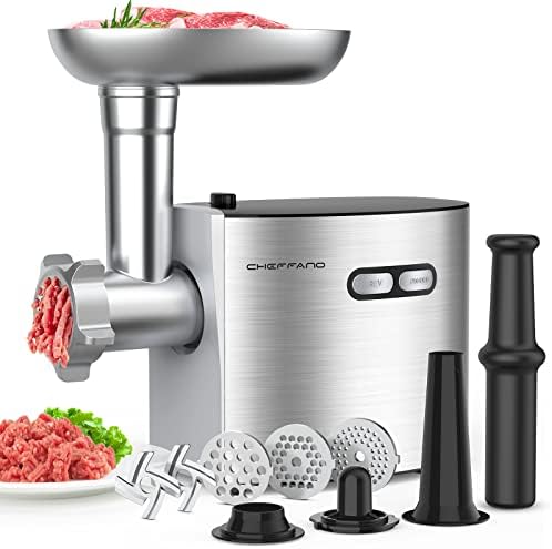 CHEFFANO electric meat grinder, ETL approved, size 5 with kubbe kit