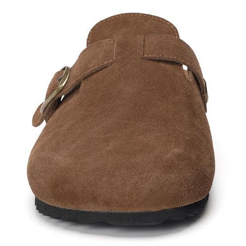Image of ZUSERIS Suede Clogs for Women Men Wide Width Leather Mules | Soft Cork Footbed,Arch Support,Comfort Potato Shoes