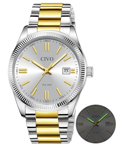Imagen de CIVO Reloj Hombre Acero Dorado: Analógico Impermeable Reloj Pulsera Cuarzo Luminoso Moda Regalo Hombre