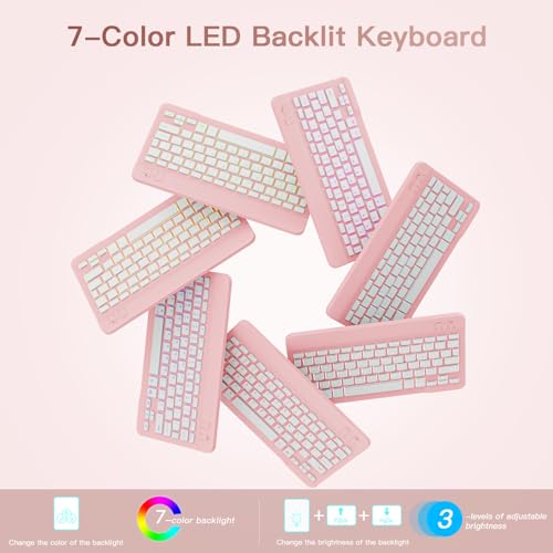 Image of RAYMCRAFT for iPad Air 11-inch Case with Keyboard M4 /M3 /M2 (2026 /2025 /2024), Mouse and Detachable Wireless Keyboard Combo for iPad Air 5th /4th 10.9-inch, 7-Color Backlight with Pencil Holder, Pink