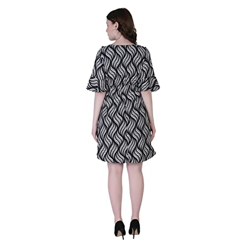 Image of Leriya Fashion Dresses for Women || Crepe Abstract Printed Dresses for Girls || Ruffled Sleeve Knee-Length mini Dress || Perfect for Outing || Travel || Casual Wear Flared one piece Dress for Women