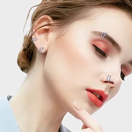 Double Nose Ring 20G 5 pcs Double Nose Ring for Single Piercing Double Hoop Nose Ring Hoop Nose Ring Right Left Surgical Steel Spiral Nose Ring for Women Men (20g 5 pcs right) by Novtying - Used condition - Image 6
