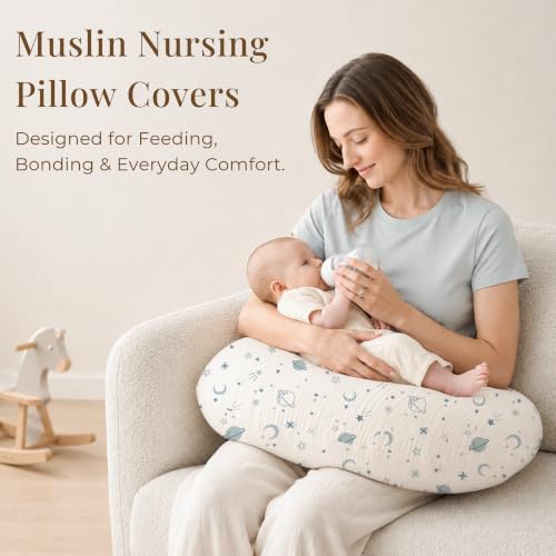 Image of Konssy 2-Pack Muslin Nursing Pillow Covers, Star Soft Slipcover for Baby