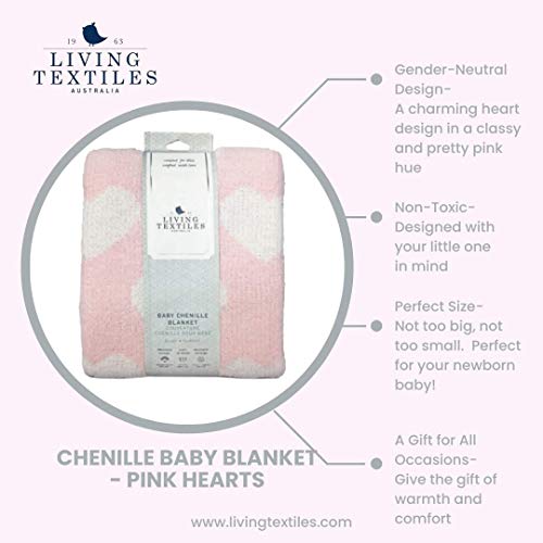 Living Textiles Pink Hearts Chenille Soft Baby Blanket Reversible Premium Cozy Fabric For Best Comfort - For Infant,Toddler,Newborn,Nursery,Girl,Throw,Crib,Stroller,Gift, Pink Hearts 40X30 #TOP3