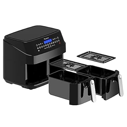 TurboTronic Doppel Heißluftfritteuse XXL, digitale Heißluft-Fritteuse, 9L (2x 4,5L Doppelkammer), 12 Programme, Airfryer, Fritteuse ohne Fett (schwarz) – Bild 6