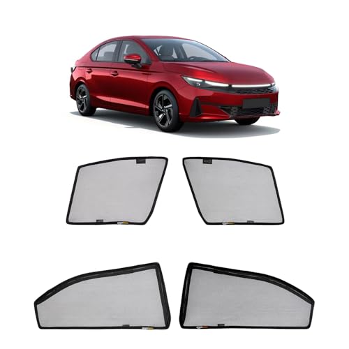 Image of Amazon Basics Side Window Sun Shade for Honda City (2023 Onwards) - Front Half Cut + Rear Zipper | Custom-Fit Magnetic Car Curtains | Black | Pack of 4 Pcs | Cotton Mesh