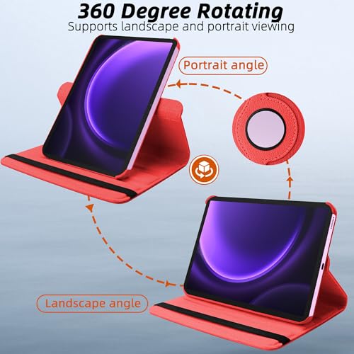 Image of TGK Rotating Cover for Samsung Galaxy Tab S9 FE 10.9 inch Tablet 360 Degree Rotating Leather Flip Case (Red)