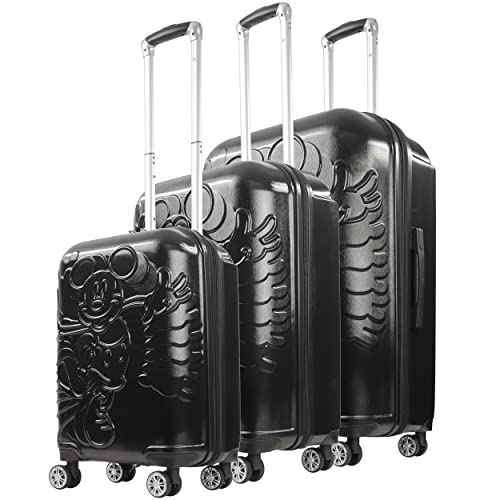 FUL Disney Mickey Mouse Rolling Luggage, Molded Hardshell Suitcase with Wheels, Black, 3 Piece Set