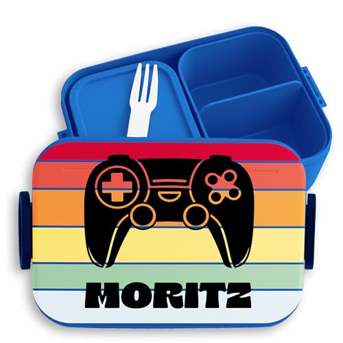 Mepal Bentobox Kinder-Lunchbox 'Controller Gamepad Game' - 900 Ml, Hellblau, Mit Bento-Einsätzen & Snackgabel - Geschenk Für Gamer