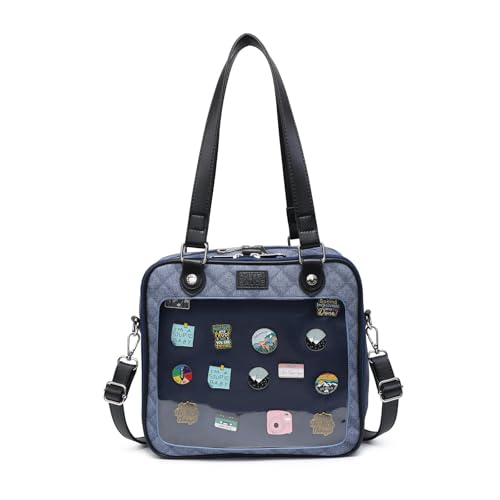 CHERRY SAUCE Imitation Denim PU Ita Bag Backpack Crossbody Bag Satchel Messenger Shoulder Bag for Pins Display