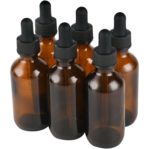 NOOEEISS 6 Pcs, 2oz Amber Glass Eye Dropper Bottle, Tincture Bottles with Leak-Proof Design, Stronger Suction, for All Kinds of Mixed Liquids