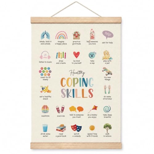 YGSDZY Coping Skills Poster for Students Teachers, Therapy Office & Classroom Mental Health Wall Art with Wood Hanger, School Counselor Decor, SEL Calm Down Corner Psychology Canvas Poster 11.8x15.7